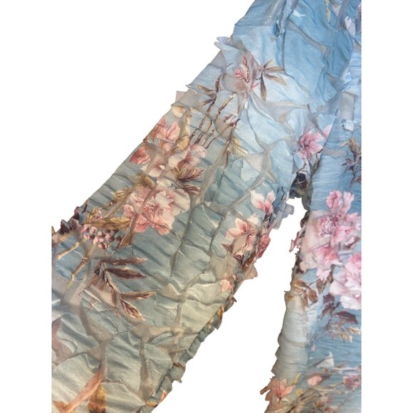 Karen Kane L Floral Top Blue and Pink 3/4 sleeves Textured Unique Fairy - Picture 6 of 7
